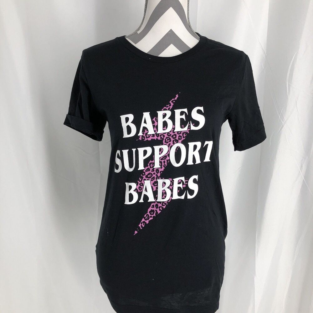 Bella + Canvas Top Womens Medium T-Shirt Black Babes Support Babes Lightening